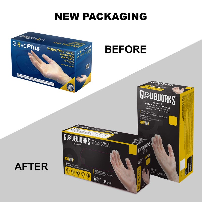 Ammex GLOVEPLUS AMMEX Industrial Clear Vinyl Gloves, Latex Free, Powder Free, Food Safe, Disposable, Non-Sterile - Image 2